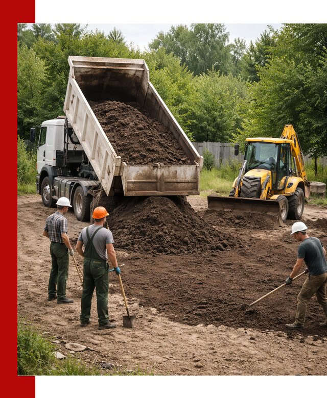 Доставка и укладка грунта для выравнивания участка в Выксе