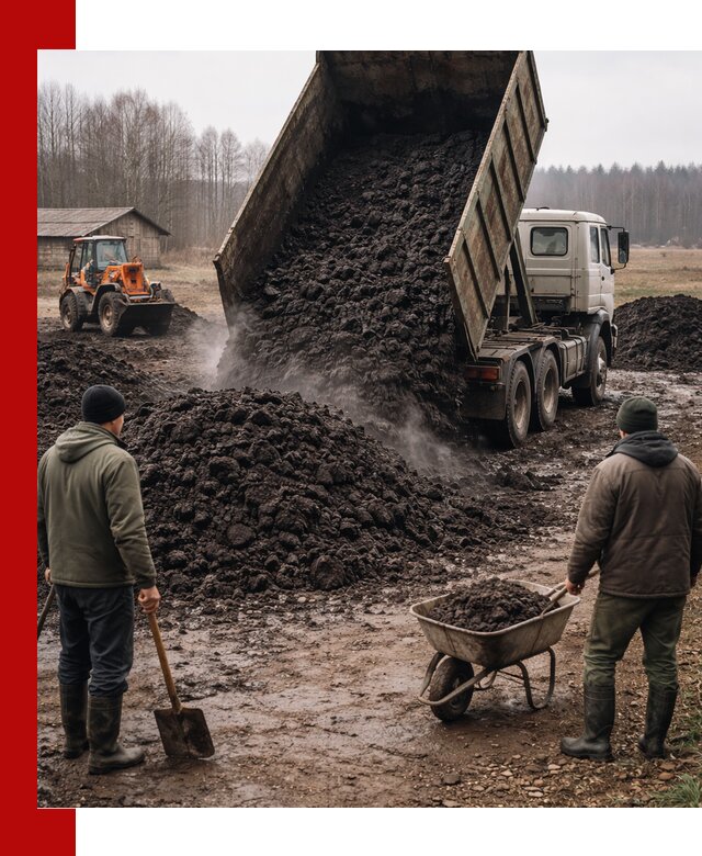 Доставка низинного торфа с разгрузкой и доставкой в Выксе