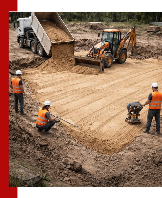 Устройство песчаной подушки для фундаментов и дорог в Выксе